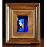 A Camille Fauré Limoges Enamel Plaque depicting head & shoulders profile portrait of a lady in blue