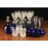 A Collection of Glassware: A set of cut semi-fluted rummers on square bases and a pair of matching