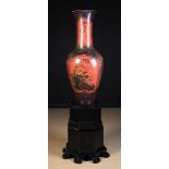 A Large 19th Century Japanese Baluster Hall Vase decorated in red & black lacquers enriched with