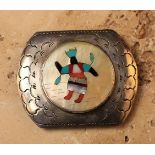 An Attractive Vintage Silver Zuni Belt Buckle, featuring a "Mountain Dancing Spirit".