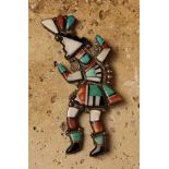 An Intricate and Highly Decorative Vintage Zuni Silver "Rainbow God" Pin,