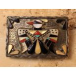 A Large and Appealing Vintage Zuni Silver Belt Buckle showing a "Hoki Bird" amongst punch-work