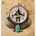 A Very Rare and Detailed Silver Zuni Pendant Depicting a "Ghan Dancer".