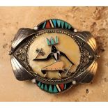 A Beautiful Vintage Silver Zuni Belt Buckle, displaying an "Apache Ghan Dancer".