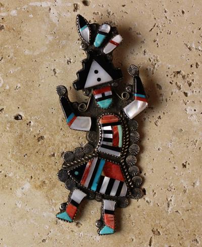 An Attractive and Highly Decorative Vintage Zuni Silver "Rainbow God" Pin.