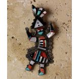 An Attractive and Highly Decorative Vintage Zuni Silver "Rainbow God" Pin.