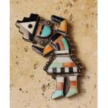 An Attractive and Decorative Vintage Zuni Silver "Rainbow God" Pin, by Leo Poblano.