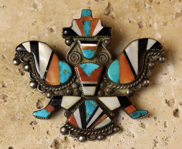 An Attractive and Decorative Vintage Silver Zuni "Knifewing God" Pin,