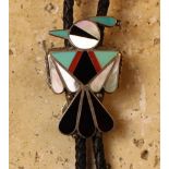 A Vintage Zuni "Thunderbird" Bolo, beautifully inlaid. Unsigned, circa 1940's/50's. Approx. 4.