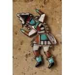 An Attractive, Impressively Sized and Highly Decorative Vintage Zuni Silver "Rainbow God" Pin.