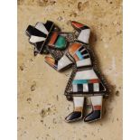 An Attractive and Highly Intricate Vintage Zuni Silver "Rainbow God" Pin, by Leo Poblano.