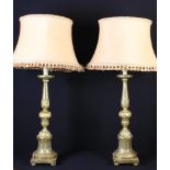 A Pair of Large Carved Silver-Giltwood Side Lamps.