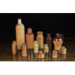 A Group of Antique Saltglazed Stoneware Bottles, Jar and inkpots.