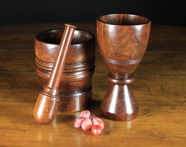 A Fine 18th Century Lignum Vitae Pestle & Mortar & A 19th Century Mortar,