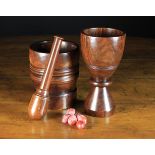 A Fine 18th Century Lignum Vitae Pestle & Mortar & A 19th Century Mortar,