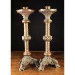 A Pair of Impressive 19th Century Gothic Revival Candlesticks.