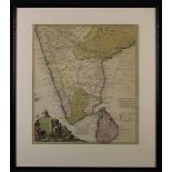 A Rare 18th Century Map of India and Ceylon issued in 1733 by the Homann Heirs,