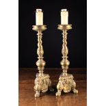 A Pair of Baroque Style Gilt Metal Side Lamps (A/F) with knopped,