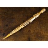 A Delightful Early 19th Century Folk Art Carved Treen Knitting Sheath the haft carved in the form