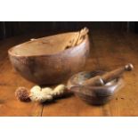 A Rare 18th /Early 19th Century Oak Pestle & Mortar of good colour and patination;