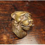 An Antique Bronze Mount cast as a lion's head, 3¼ in (8.5 cm) high, 2½ in (6.5 cm) wide, 2½ in (6.