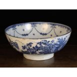 A Fine 18th Century English Blue & White Delft Punch Bowl on a raised foot.