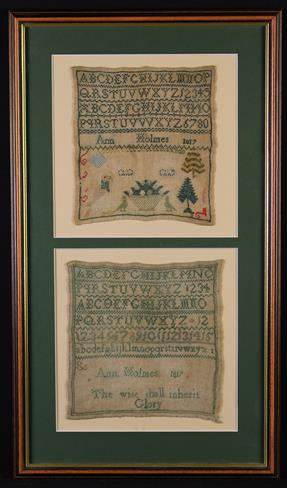 A Pair of George II Samplers by Ann Holmes; both dated 1817, 9½ in x 8½ in (24 cm x 22 cm),