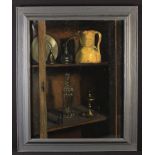 An Oil on Canvas: Still Life of a Cupboard Interior, signed lower right (indistinct),