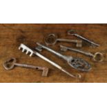 A Collection of Iron Keys, mainly 18th century ranging in length from 7¾ in (19.