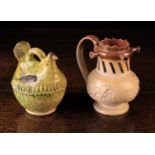 A 19th Century Salt-glazed Stoneware Puzzle Jug sprigged with relief moulded rural scenes 6 in (15