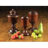 Three Pieces of Treen: A Fine Late 18th /Early 19th Century Mahogany Covered Spice Goblet;
