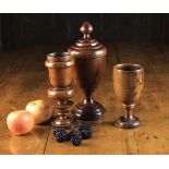Three Pieces of Treen: A Late 18th /Early 19th Century Oak Spice Cup and Cover;