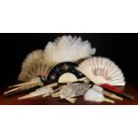A Collection of 22 Victorian & Later Fans to include ostrich feather, embroidered, painted,