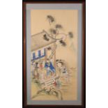 A 19th Century Chinese Painting on Silk of Dignitary in Pavillion, 35¾ in x 20½ in (91 cm x 52 cm).