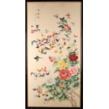 A Chinese Painting on Silk of butterflies and flowers,