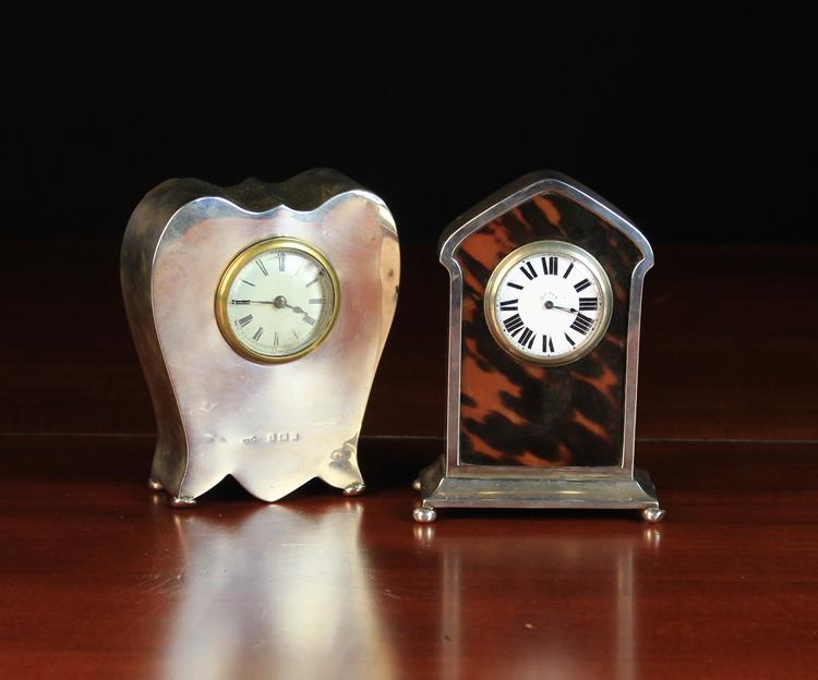 Two Small Early 20th Century Silver Clad Clocks: One hallmarked Birmingham 1906,