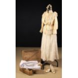 An Antique Wedding Outfit: A hand made cream high-necked jacket with lace trim & a matching