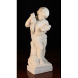 A White Marble Carving of a Youth holding bunches of grapes, with Satyr's head at his feet,