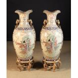 A Pair of Large 20th Century Baluster Hall Vases with frilled rims.