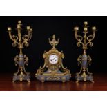 A Fine 19th Century Grey Marble & Gilt Bronze Clock Set in the Louis XVI Style.