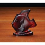 A Rare Frosted Ruby Glass Ornamental Fish signed on base Sabino France, 4¼ in (11 cm) in height.