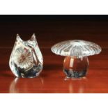 A Daum Glass Mushroom and Owl-form Paperweight.