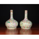 A Pair of Chinese Bottle Vases decorated in raised enamels with kylins amongst flowers, fruit,