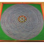 A Large Unframed Tibetan Thangka painted in gouache on fine canvas with simple mandala,