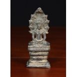 A Small Antique Bronze Buddhist Figure of Naga crowned with snake heads,