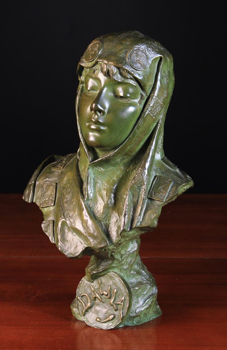 E. Villanis. An Art Nouveau Bronze Bust of Dalila, signed E. Villanis.