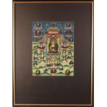 A Large Tibetan Thangka painted in gouache on fabric with Green Tara, deities and figures,