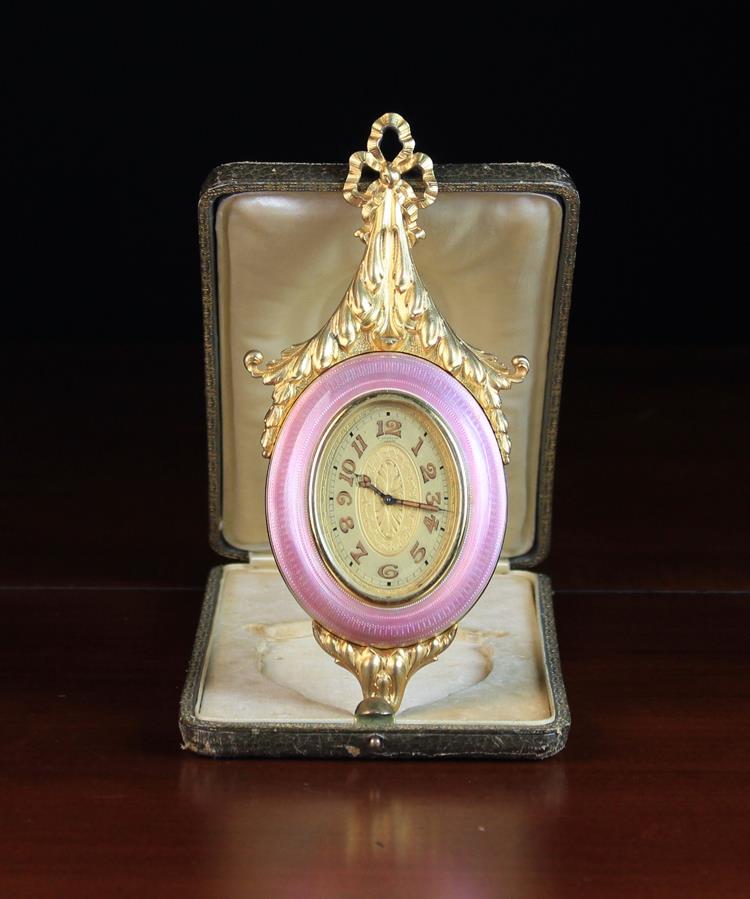 A Fine Early 20th Century Silver Gilt & Enamelled Miniature Cartel Clock by E. Grübelin Lucerne.