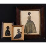 Three Victorian Silhouette Portraits: The full length profile portrait of a lady 9 in x 7 in (23 cm