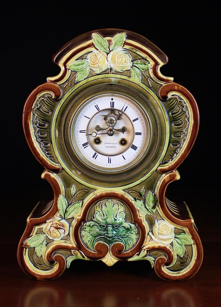 A Victorian Majolica Mantel Clock.